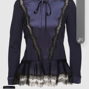 Alberta Ferretti Blue and Black Tie‎ Front Peplum Blouse